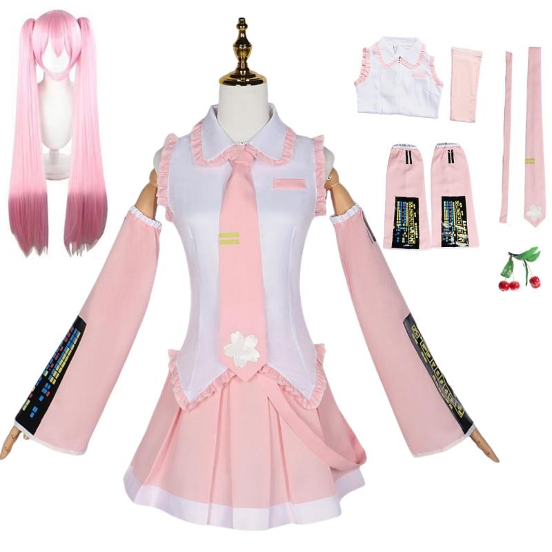 Pink Cosplay Costume Performance Suit Cos Suit Mi ku Regular C Suit Wig Cosplay Girls Spring Sakura Cherry Mi ku