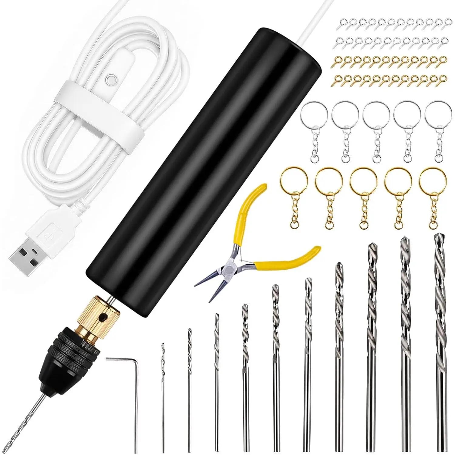 Electric, 74Pcs Mini with 3-Jaw Clamp-Applicable to A Larger Drilling (0-3mm), Keychain Kit, Jewelry Kit, Electric Hand Drills for Jewelry, Resin,