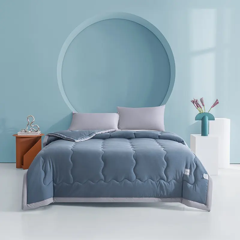 1pc Solid Color Quilted Summer Comforter, Soft Ultra-Fine Fiber Lightweight Bedspread, Single & Extra Large Size
