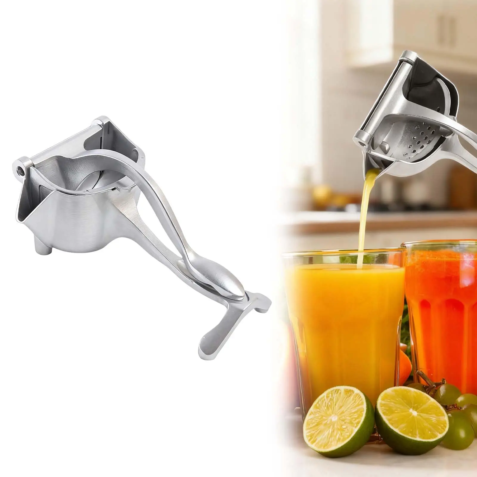 Portable Lightweight Aluminium Detachable Stainless Steel Manual Fruit Juicer with Comfortable Ergonomic Handles - Sturdy Press, Food-Grade, Easy to Clean/Use, Multifunctional Kitchen Utensil for Home & Outdoor Use, Camping, No Battery Needed