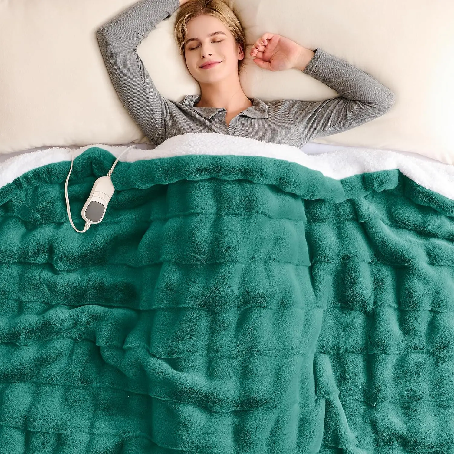 Heated Blanket Electric Throw - 50"x60" Heating Blanket Throw 1/2/4/6/8 Hours Auto-Off 10 Heat Levels Over-Heat Protection Luxury 800 GSM Faux  200 GSM Sherpa ETL Certification