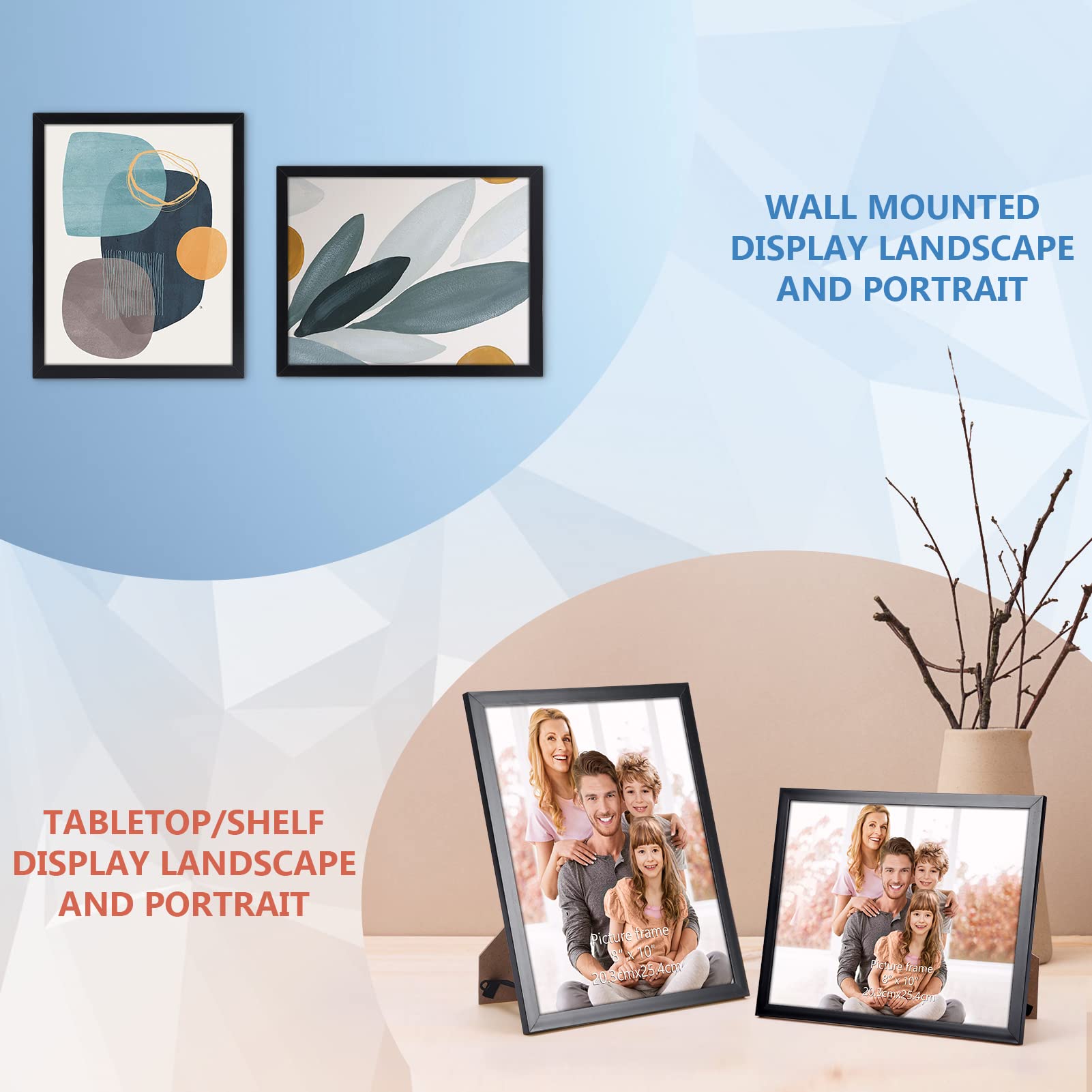 8x10 Photo Frame Set 2 Pieces, High Definition Acrylic, Display 5x7 Framed Photos or 8x10 Unframed, Multi-Functional Frames, Picture Frame