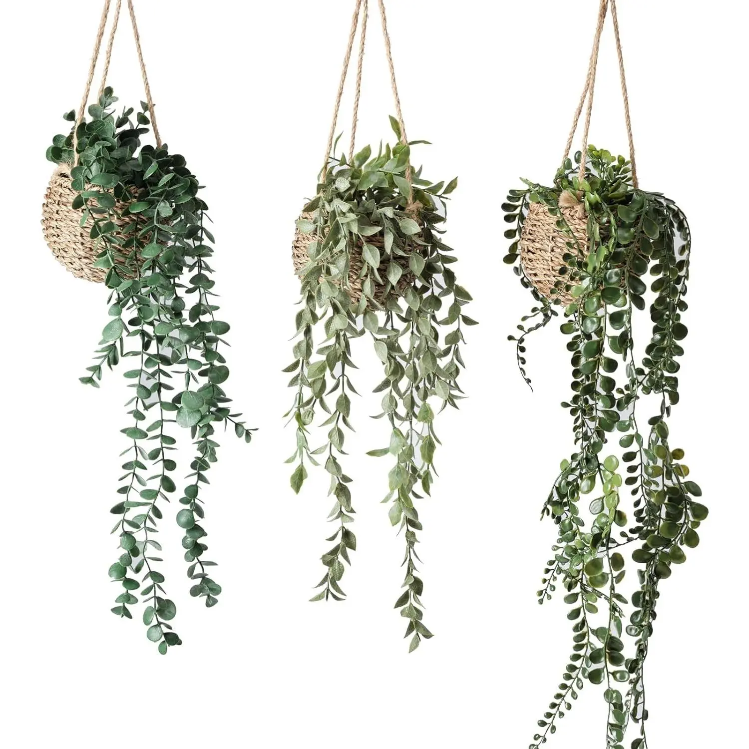 3 Pack Mini Artificial Hanging Greenary Fake Hanging Plants in Basket for Wall Living Room Decor Bathroom Shelf Home Indoor