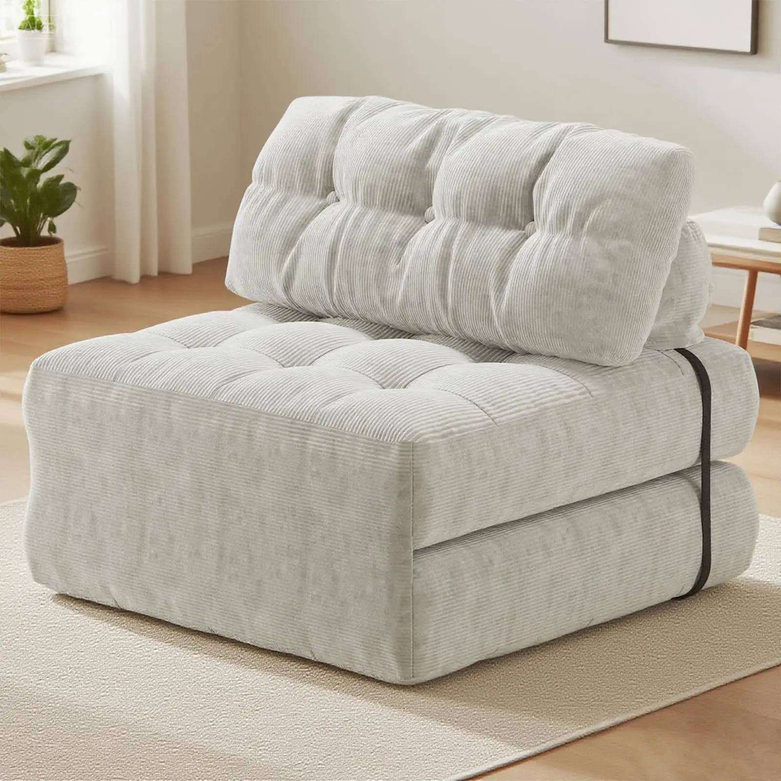 Folding Sofa Bed – Convertible Sleeper Chair with Pillow, Corduroy Floor Couch, Single Size