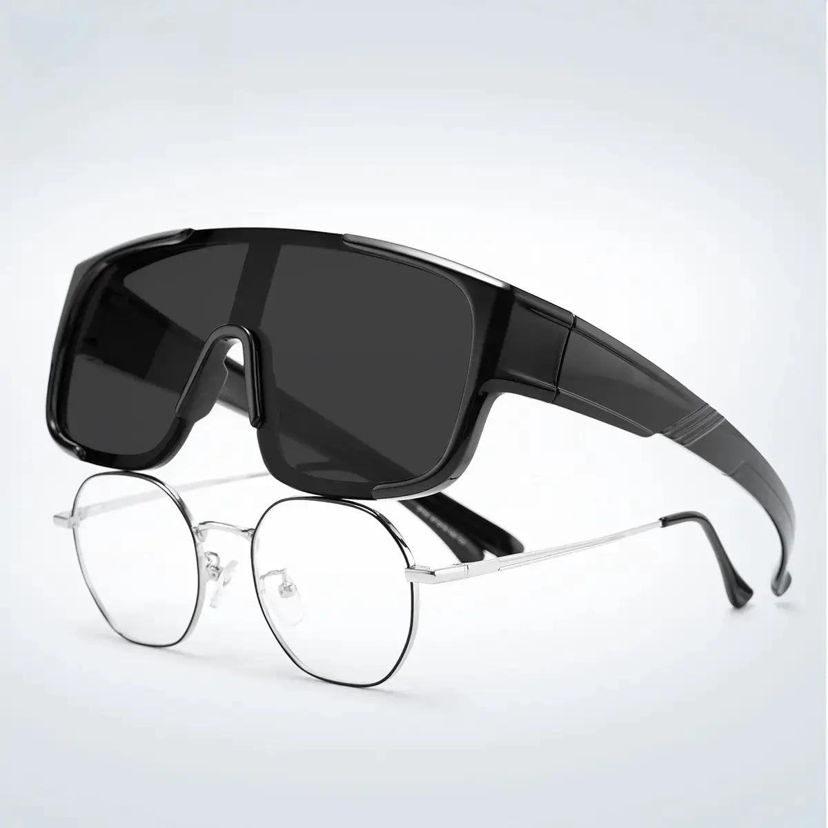 Men's Oversize Fit Sunglasses - Wrap-Around Visor, Anti-Wind & Sand, UV400 Anti-Glare Tinted Lenses, Shield Fit-Over Design for Prescription Eyeglasses, Driving & Outdoor Activities