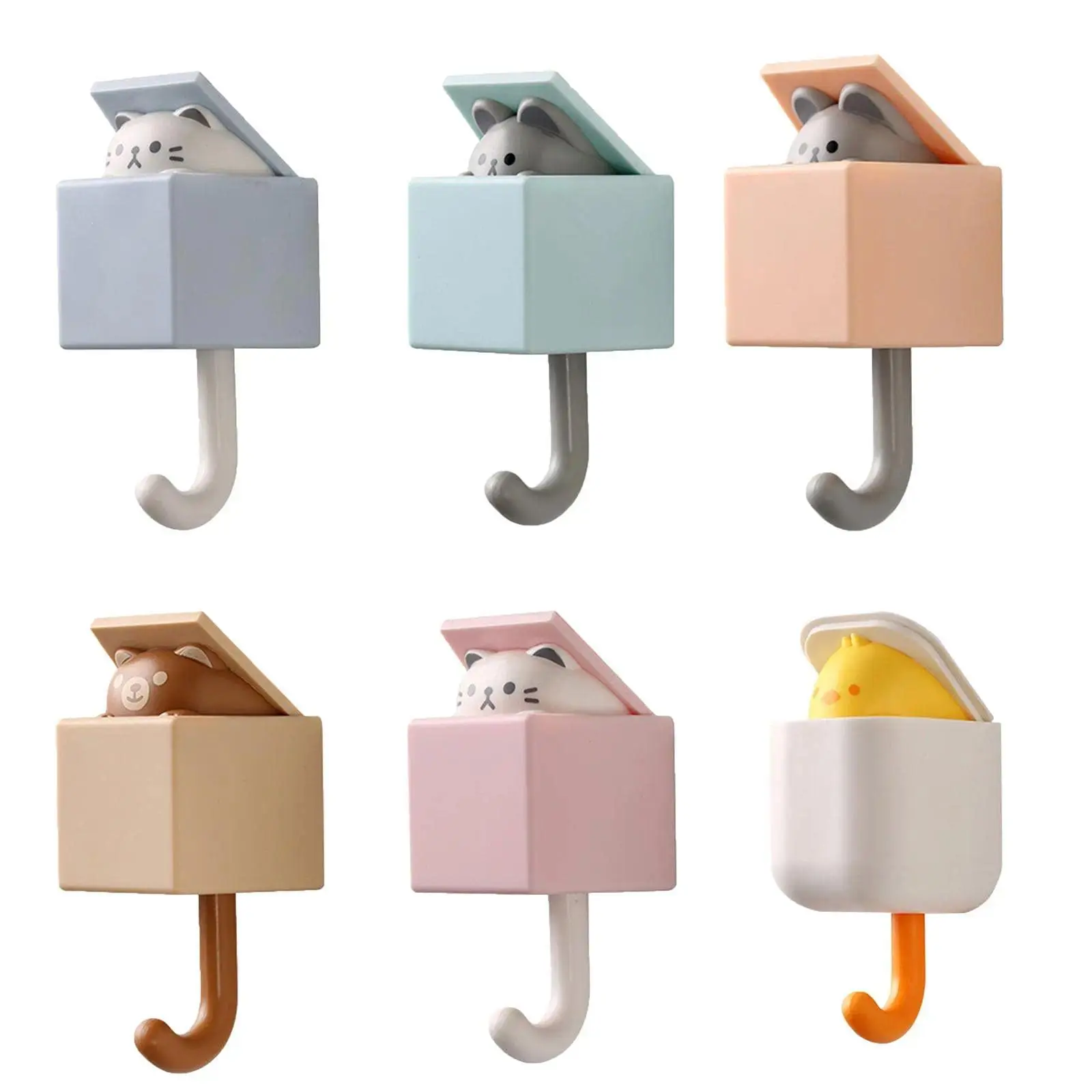 6-Pack Pop-Up Kitty Cat Wall Hooks, Cartoon Creative Organizer for Towels, Dual-Use Adhesive Wall Hanging for Kitchen, Bathroom & Office Decor, Smooth, Nail, Home Accessory, Room Decor, Bathroom Accessories, Aesthetic Room Decor