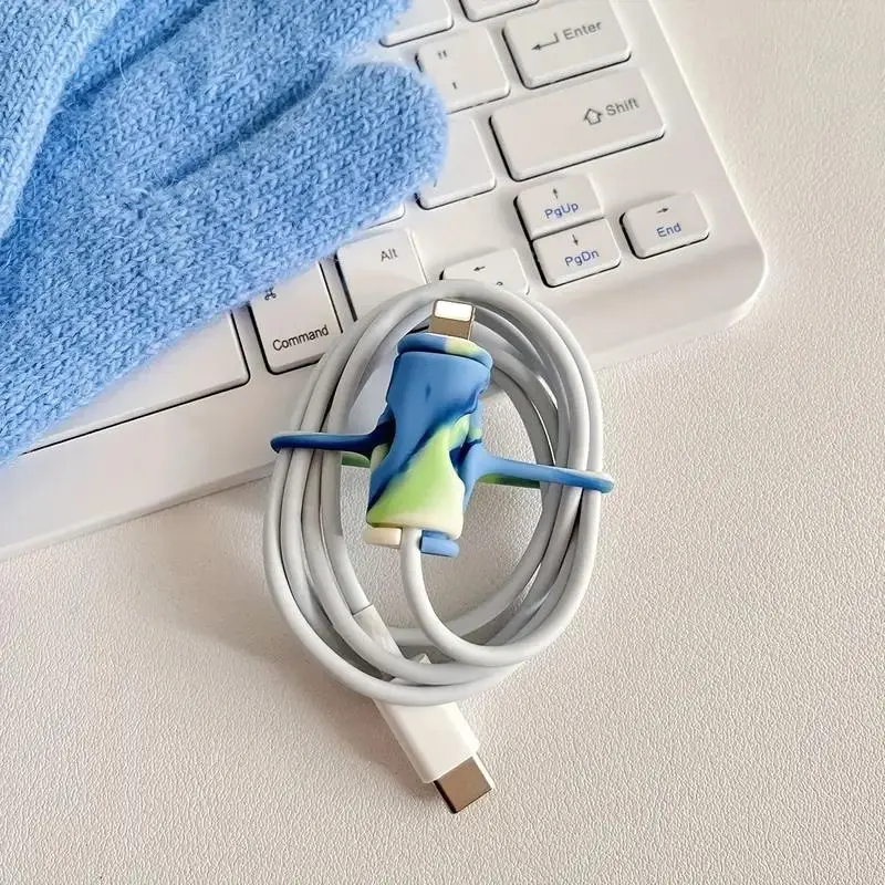 1pc Mobile Phone Data Cable Protection Sleeve Silicone Cartoon Storage Protection Two-in-one Protection Wire Anti-fracture Charging Wire Head Protection Sleeve Accessory