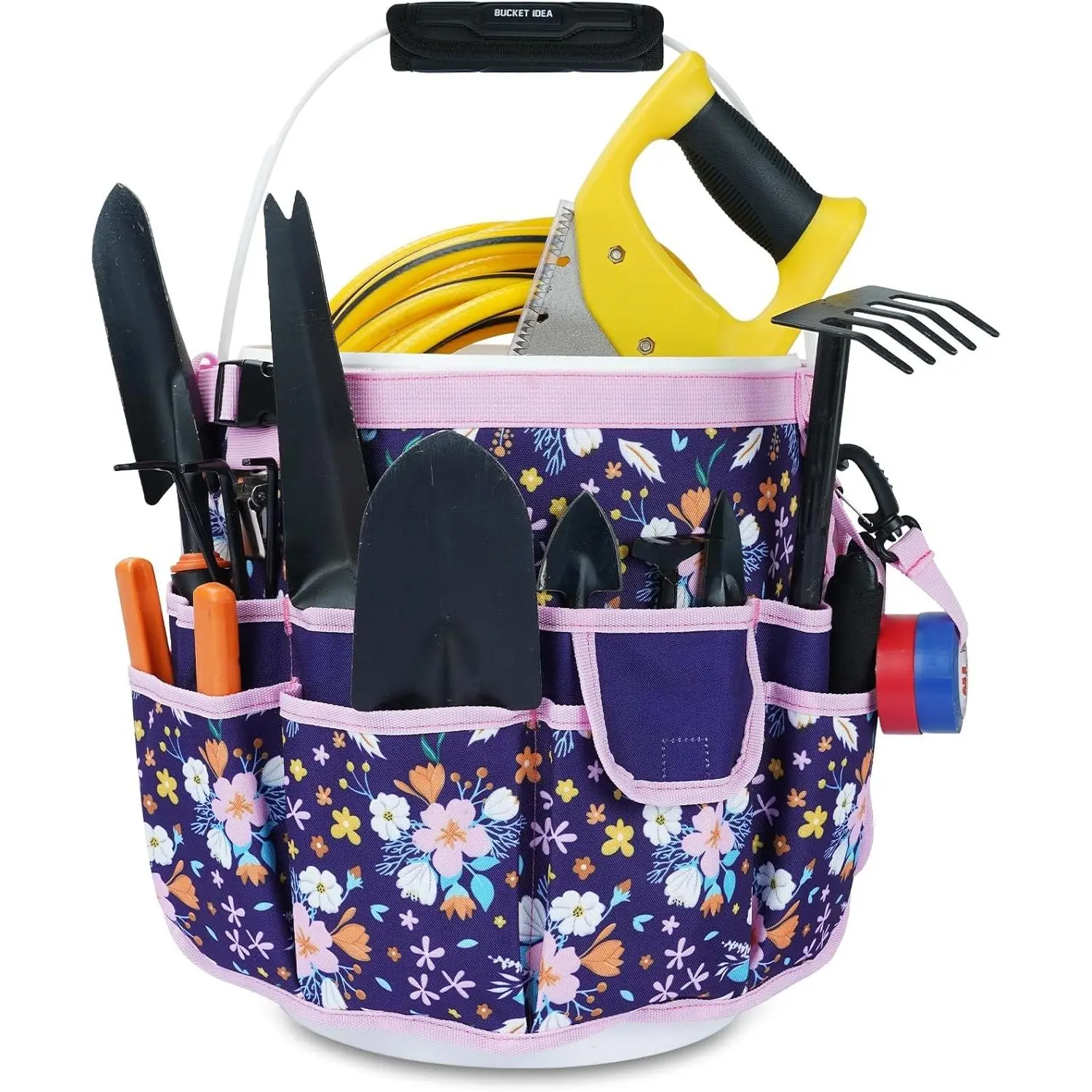 Bucket Caddy Tool Organizer for Garden Tools Fit 3.5 to 5 Gallon Bucket (Purple Flower)