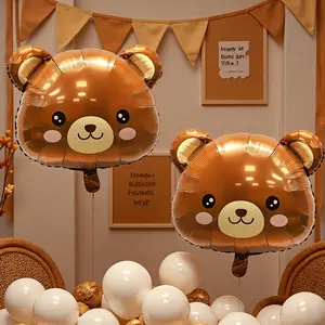 Caramel Color Cute Bear Head Aluminum Foil Balloons, Reusable Party Decorations, Birthday, Anniversary, Gender Reveal, Photo Props