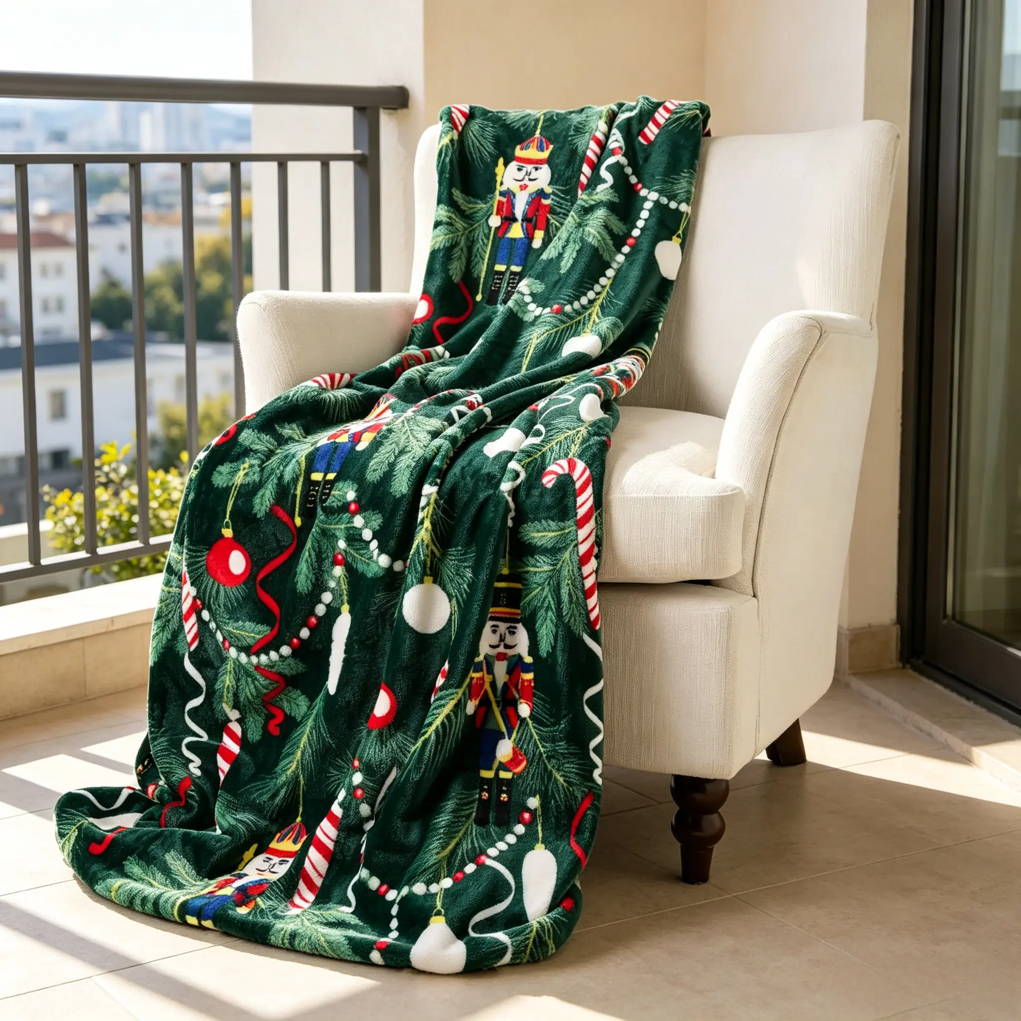 Kringle Express Oversized 60x80 in Holiday Printed Soft Flannel Throw, Decorative Bedroom Blanket, Soft Cozy Christmas Gift