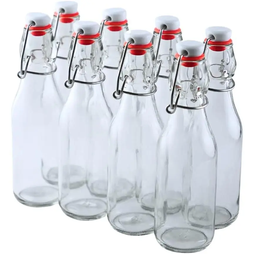 8.5oz Swing Top Glass Bottles (Pack of 8) | Clear Resealable Flip Top Bottles with Airtight Lids – Reusable Grolsch-Style Bottles for Kombucha, Beer, Soda, Mead, Vinegar & Olive Oil