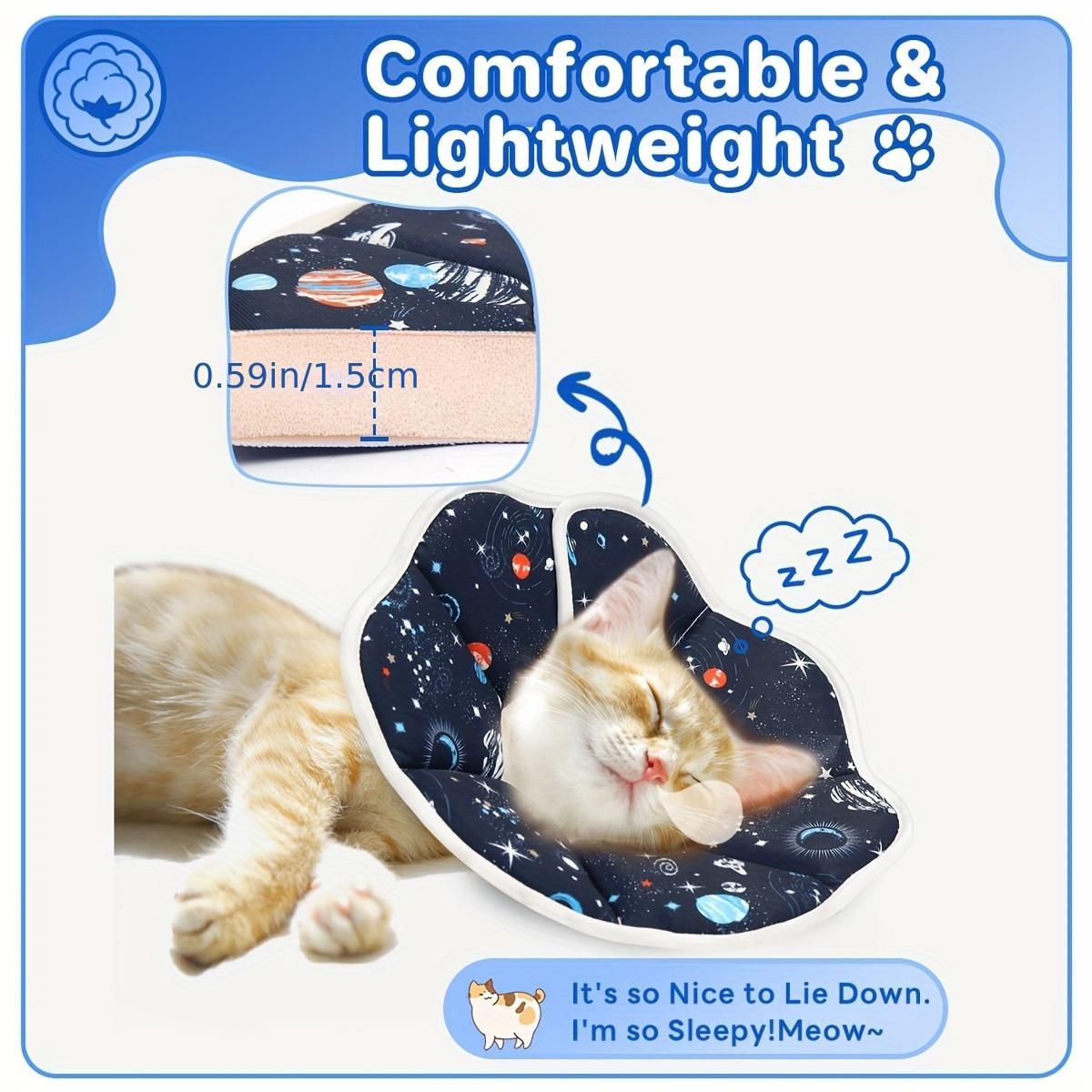 Cartoon Printed Cat Elizabethan Collar, Soft Lightweight Pet Protective Cone with Anti-chew Design, Adjustable Buckle for Post-surgery Recovery