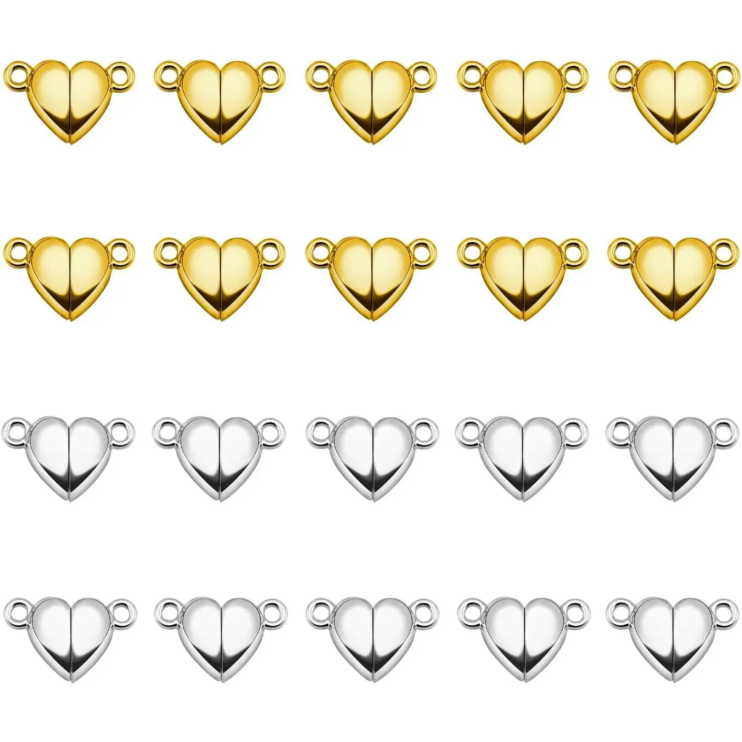 Heart Shaped  Clasps for  Making,  and , 20-Pack Necklace Bracelet Closures (10gold10silver/8mm)