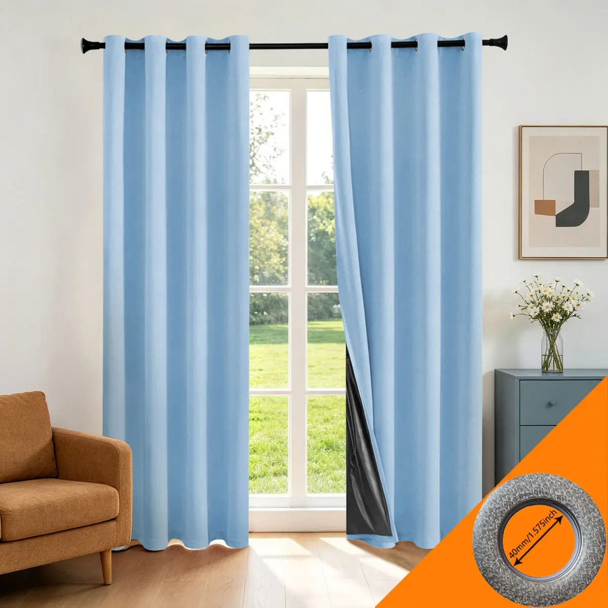 2pcs Light Blue Solid Color Blind Curtain, Polyester Privacy Curtain, Noise Reduction Dustproof, Thick Lining, Student Dorm Room Decor