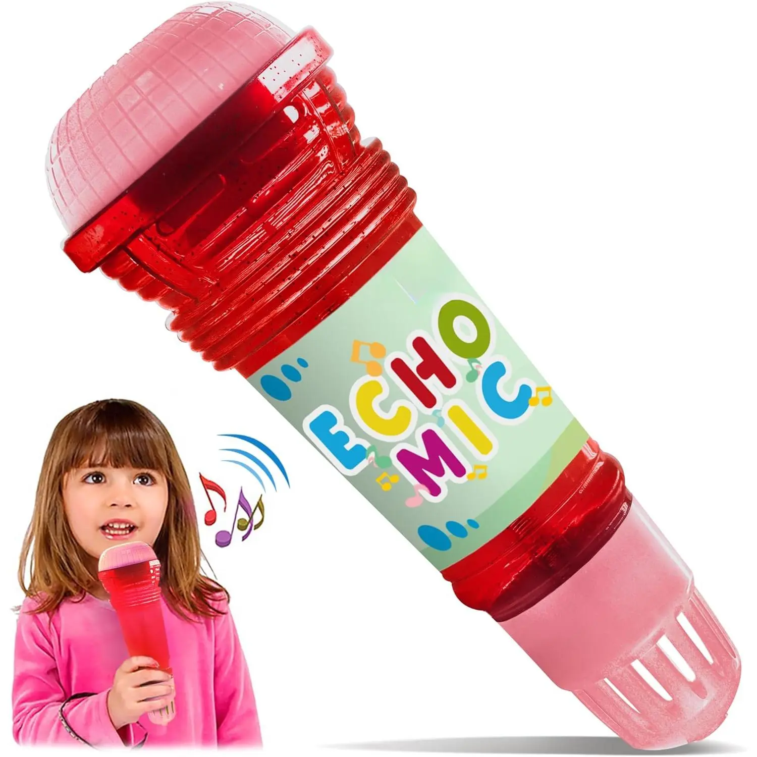 Novelty Place Echo Mic for Kids and Toddlers - Battery-Free Magic Karaoke Microphone Voice Amplifying Retro Toy for Singing, Speech & Communication Therapy - 10" (Red & Pink)