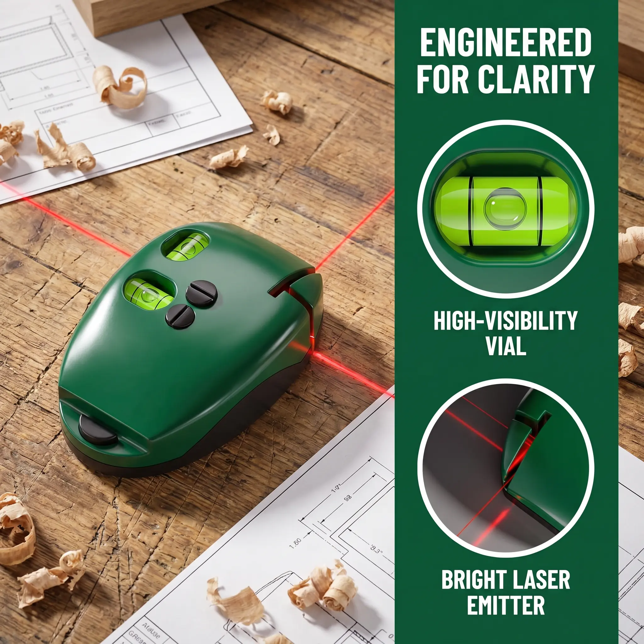 Portable 90-Degree Electronic Self-Leveler, Red & Green Light Level with Parallel Lines for Construction Measuring Tools, Construction Tools