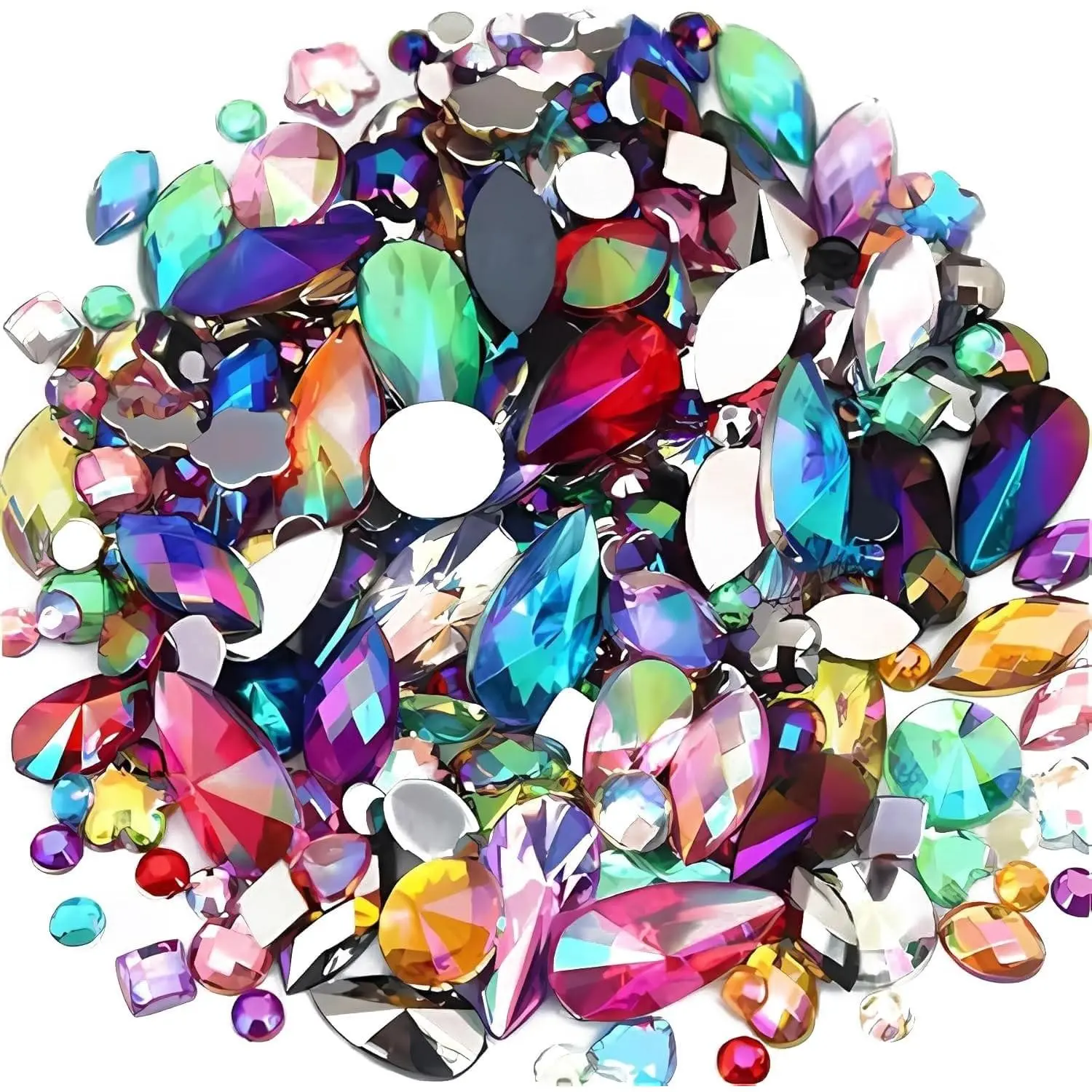 1400pcs Multi-Size AB Color Flatback Rhinestones Set - Multi-Color Acrylic Jewel Accents for Halloween Party Crafts, DIY Craft Set (Assorted Shapes for Face Art Decorations), Acrylic Gems