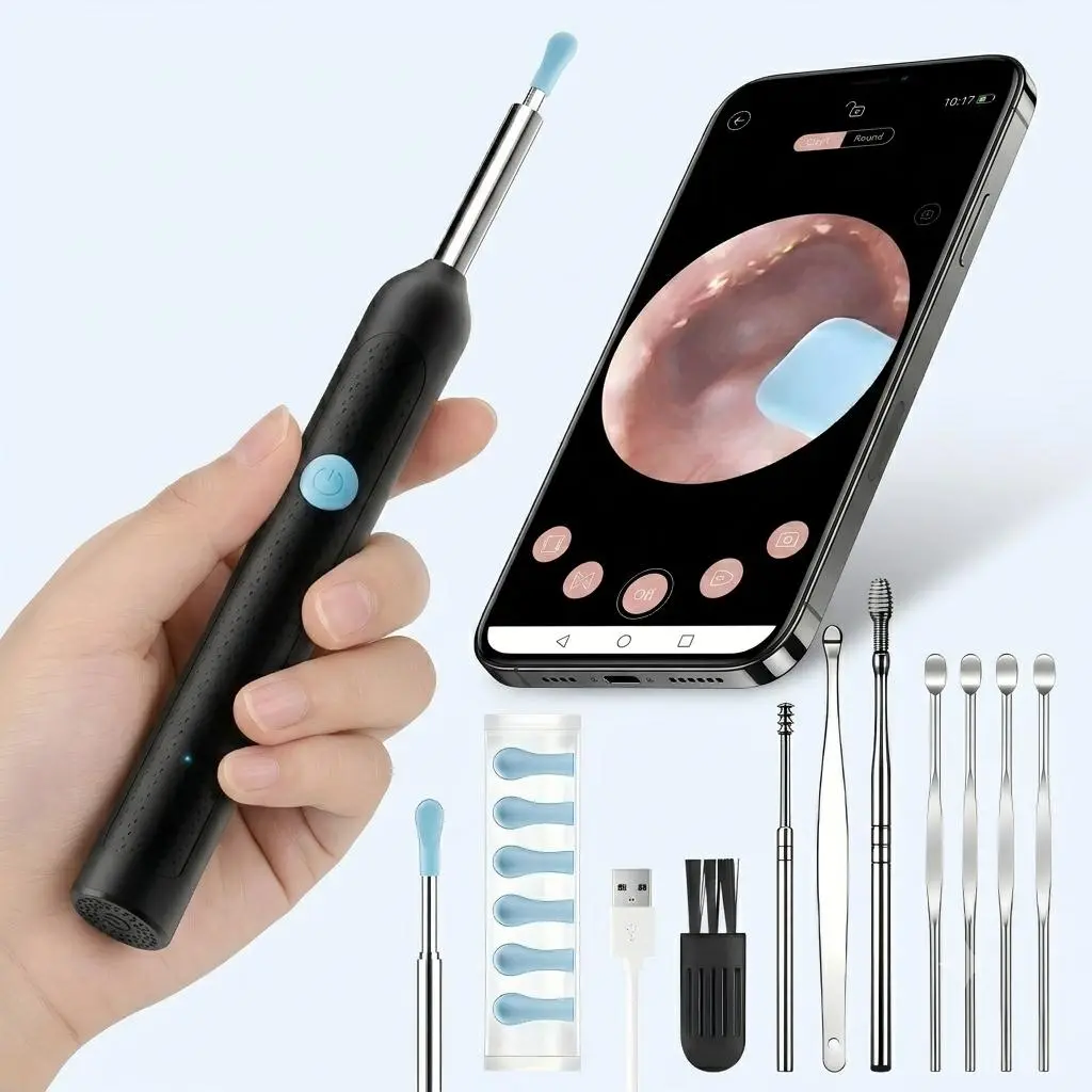 Ear Wax Removal Tool with Camera - Portable Type-C Rechargeable Earpick, Waterproof Endoscope with HD Camera, 360° Wide Angle, Compatible with iPhone & Android
