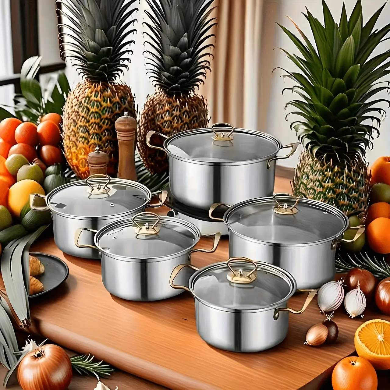 Stainless steel binaural soup pot 16-24cm multi-size optional, with glass lid, household cooking pot stew pot set, kitchen cooking pot