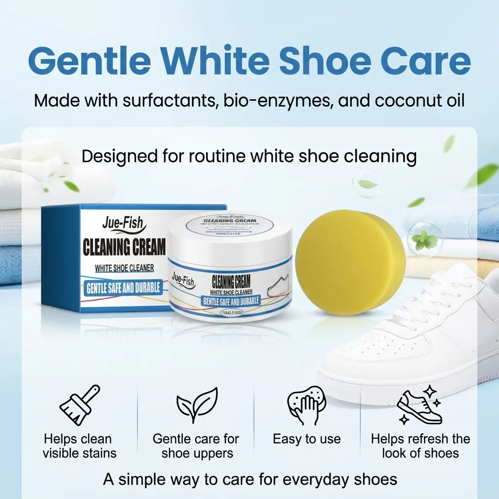 White Shoe Cleaner Cream, Sneaker Cleaning Paste for White Shoes, Sports Shoes, Canvas Shoes, Yellowed Edges, Rubber Soles, Surface Stains, Dirt, Grime, Scuff Marks, Shoe Brightening Care, Multi-Purpose Shoe Cleaner and Daily Shoe Care Use