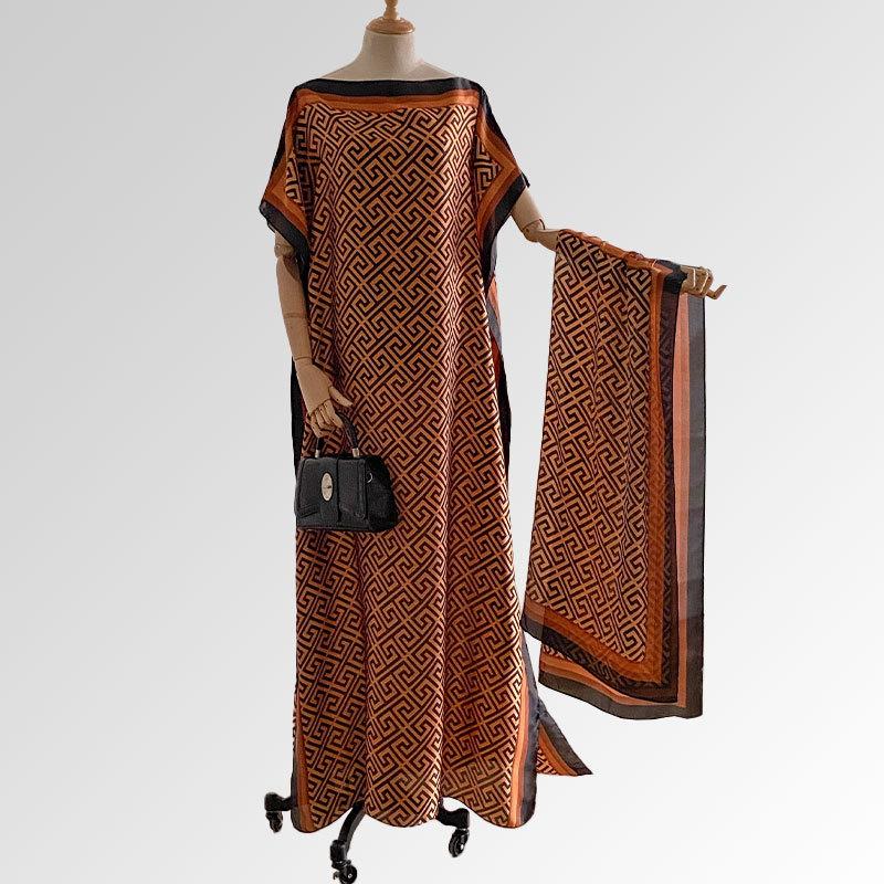 Women's Peacock Print Cape Shawl & Scarf Set, Elegant Beach Cover-Up For Holiday Vacation, Swimsuit Cover Up