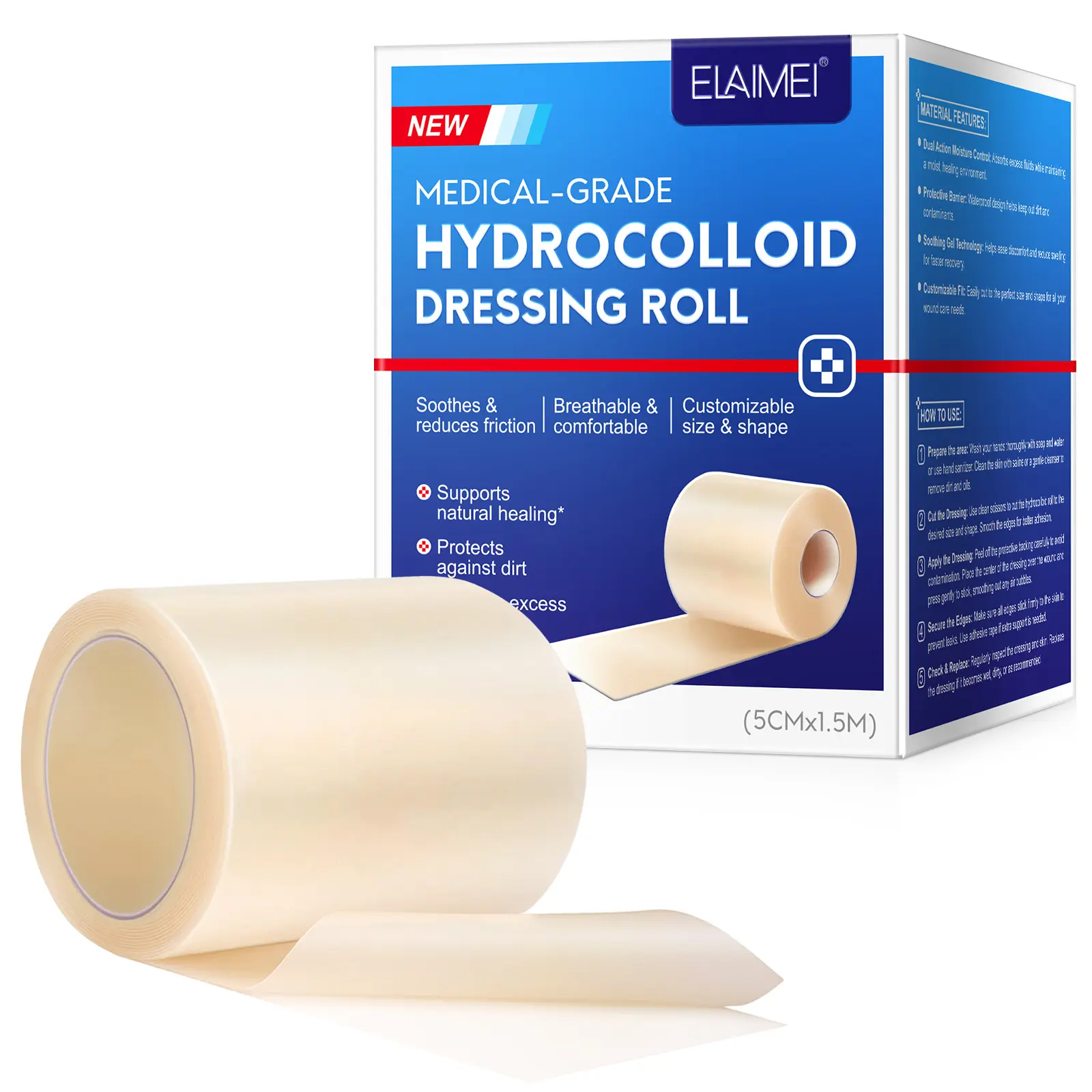 Customizable Hydrocolloid Bandage Tape, Waterproof Breathable Wound Care Patch for Acne, Blisters, Minor Wounds, Absorb Exudate