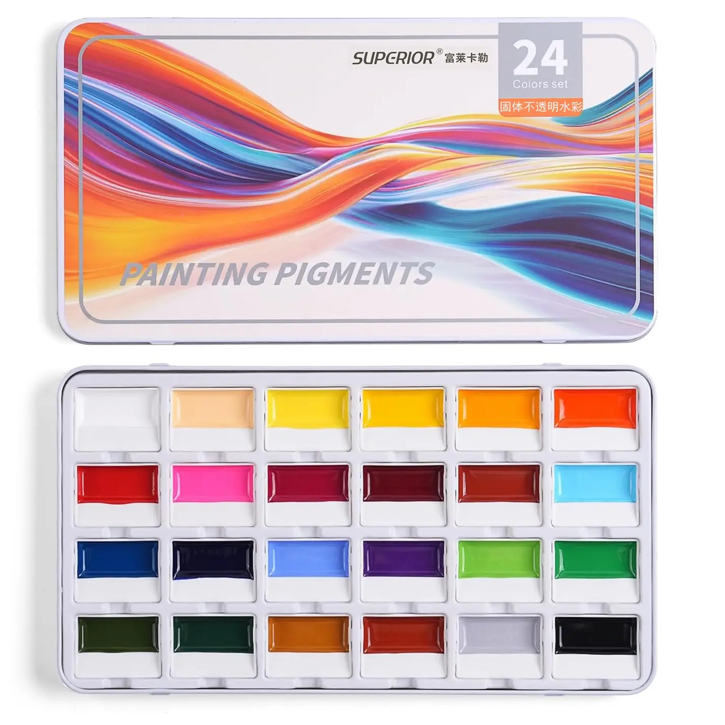 24 Colors Opaque Watercolor Paint Set, Art Materials, Professional Gouache Watercolor Pigment Metal Box Portable Art Paint Kit for Artist Beginner Student Drawing Illustration Handcraft Journal DIY Painting Supplies Coloring Supplies