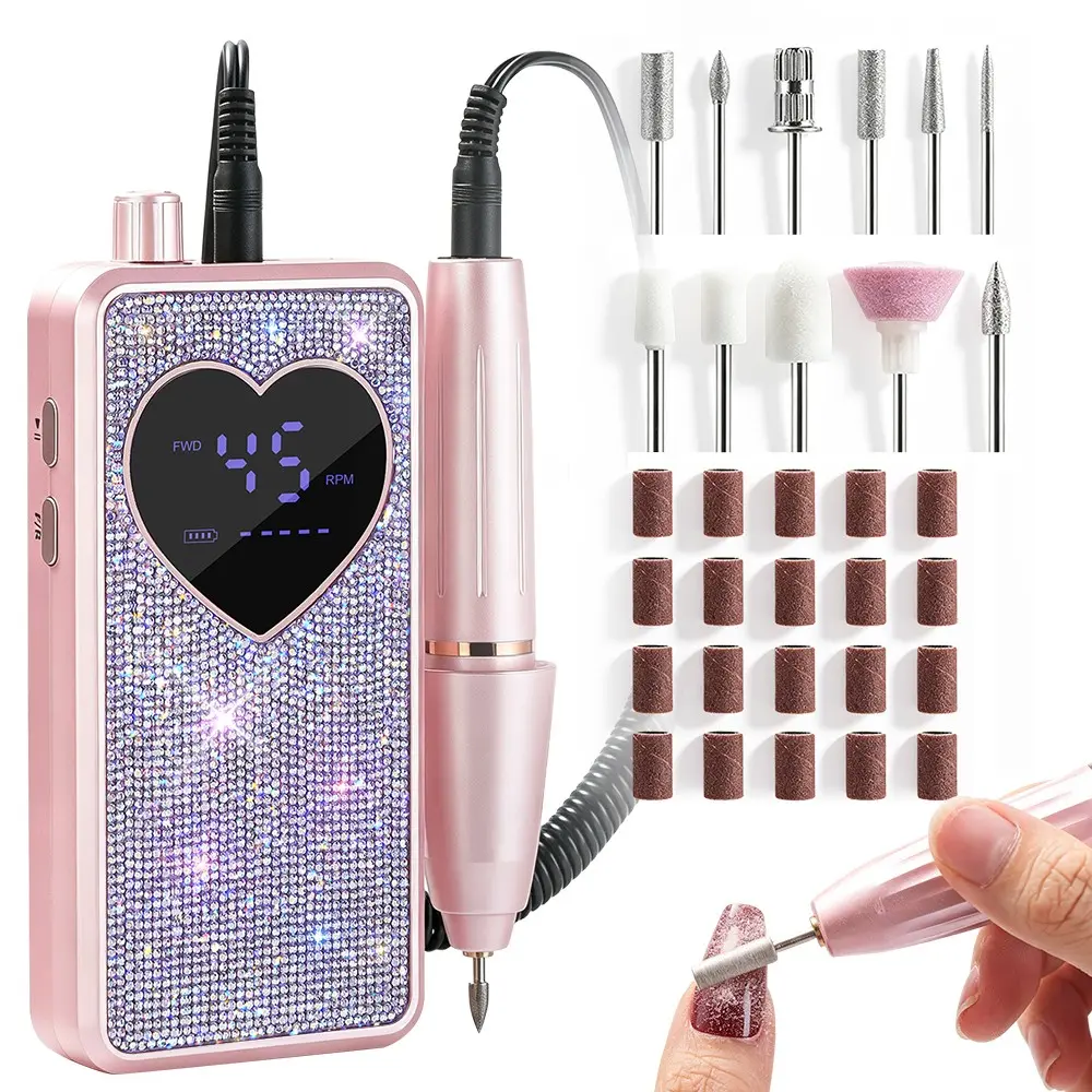 Rechargeable Nail Drill，High Beauty Diamond Style, Suitable for All Nail Care, Trimming and Polishing, Equipped with Display Screen, Low Noise and Vibration, 4500 RPM, 1600mAh Large Capacity Battery, Best Gift for Girlfriend