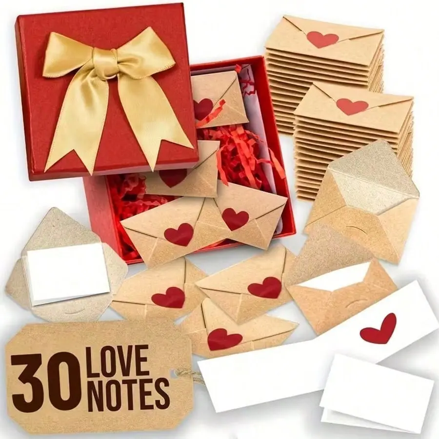 30/60 Valentine's Day Mini Envelopes, Heart Shape Sticker Greeting Cards, Card With Envelope, Valentine's Day Gifts, Suitable for Valentine's Day, Weddings