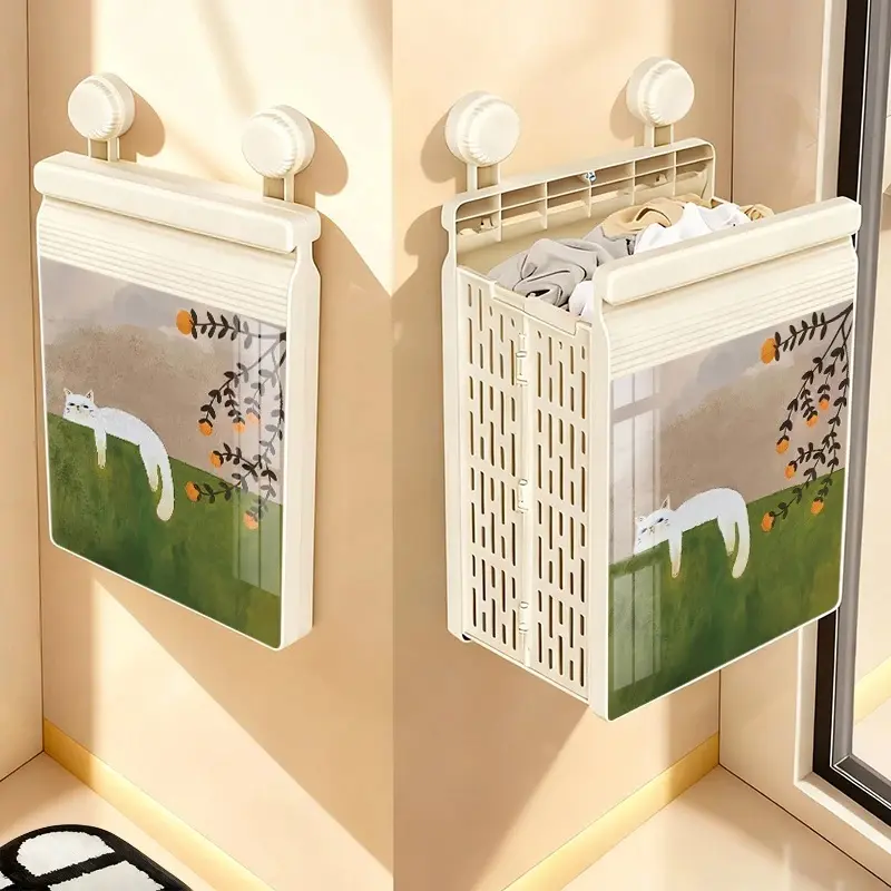Large-Cap Hangable Laundry Basket - Bathroom Suction Cup Style, No Drilling Needed Home Use Organizer