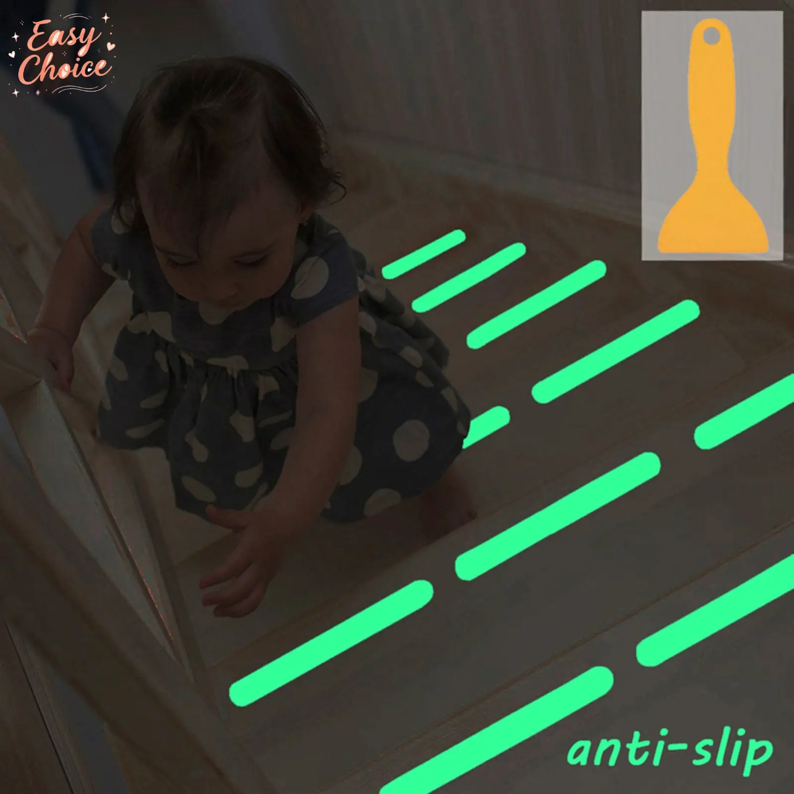 20Pcs/5Pcs Green Fluorescent Luminous Anti‑Slip Tape, Glow‑in‑Dark Reflective Warning Strips for Stair Steps & Walkway Passage, Safety Non‑Slip Adhesive Stickers