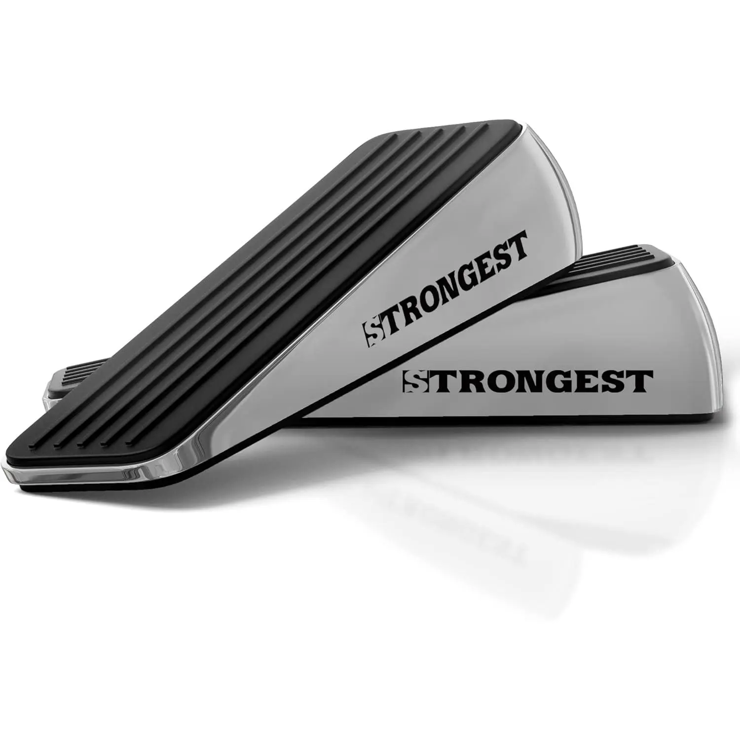 Door Stoppers for Bottom of Door – Duty Stopper, Non-Slip Door Stop for Doors, Works on Wood, Tile & Carpet Floors, Wedge Chrome 2 PCs + 2 White Wall Protectors