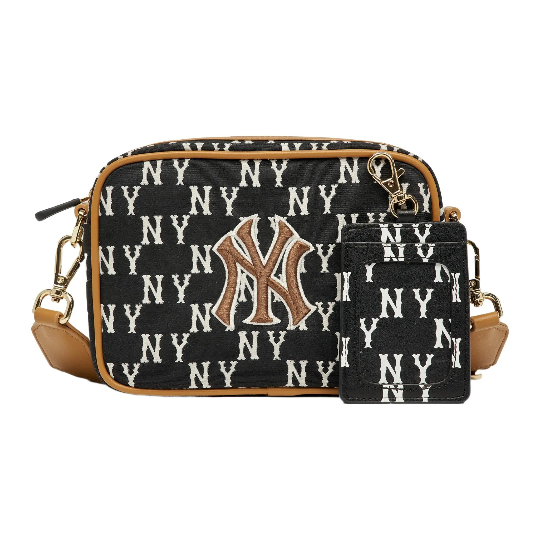 MLB New York Yankees Logo All-Over Print Adjustable Strap Polyester Camera Bag – Unisex Crossbody Shoulder Bag in Black