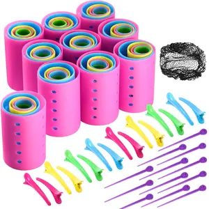 141 Pieces Hair Rollers Set, Including 60 Multicolor Plastic Hair Rollers with 6 Different Sizes