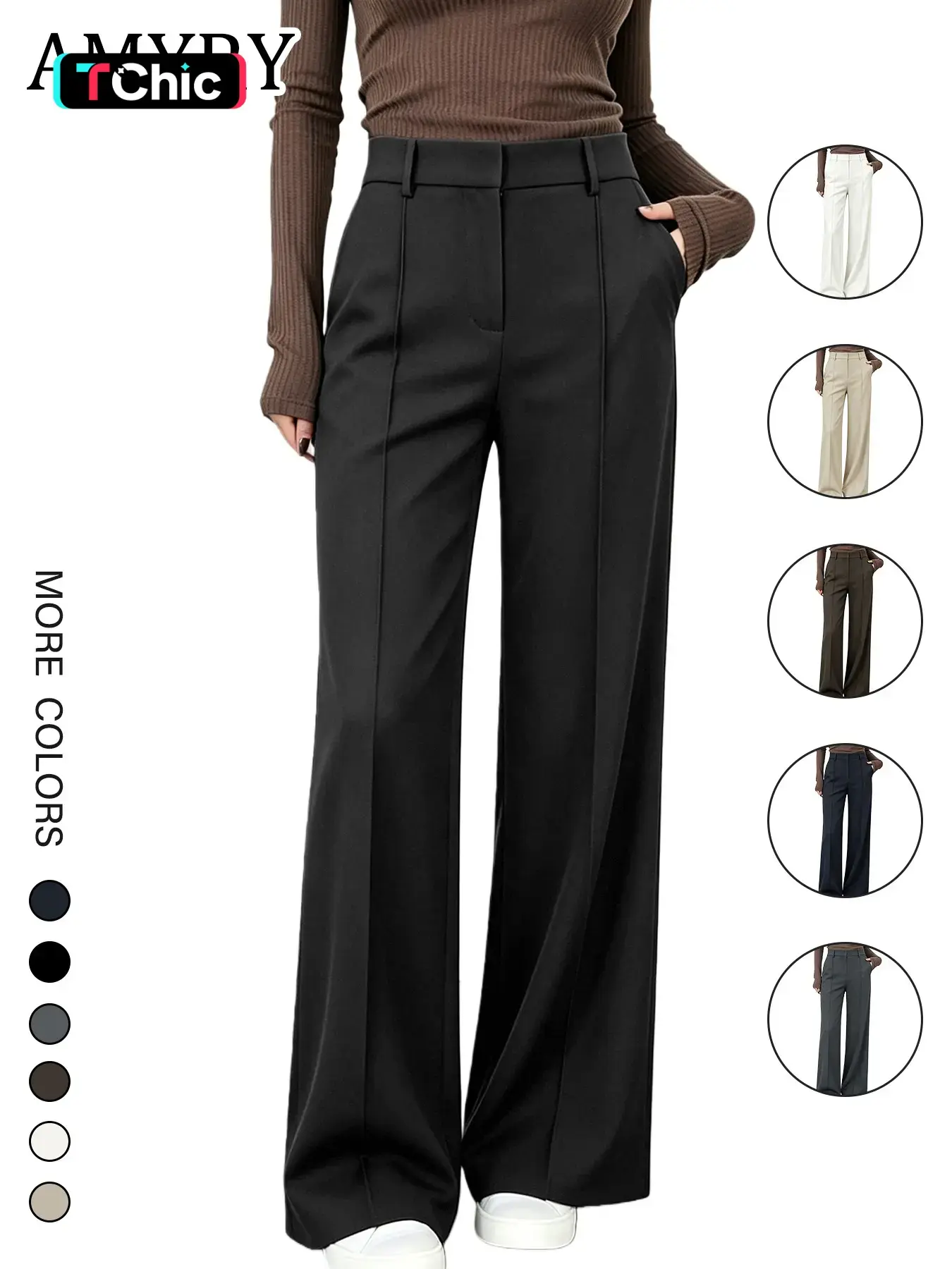Women's High-Waisted Loose Fit Straight Leg Pants, Casual Fit Bottoms, Basic Casual Drop Waist Design, Perfect for All Seasons, Stylish European & American Fashion, Chic