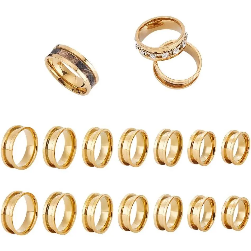 Stainless Steel Blank Core Ring Settings Finger Ring Blanks for Inlay Comfort Grooved Finger Ring Round Empty Ring for  Making