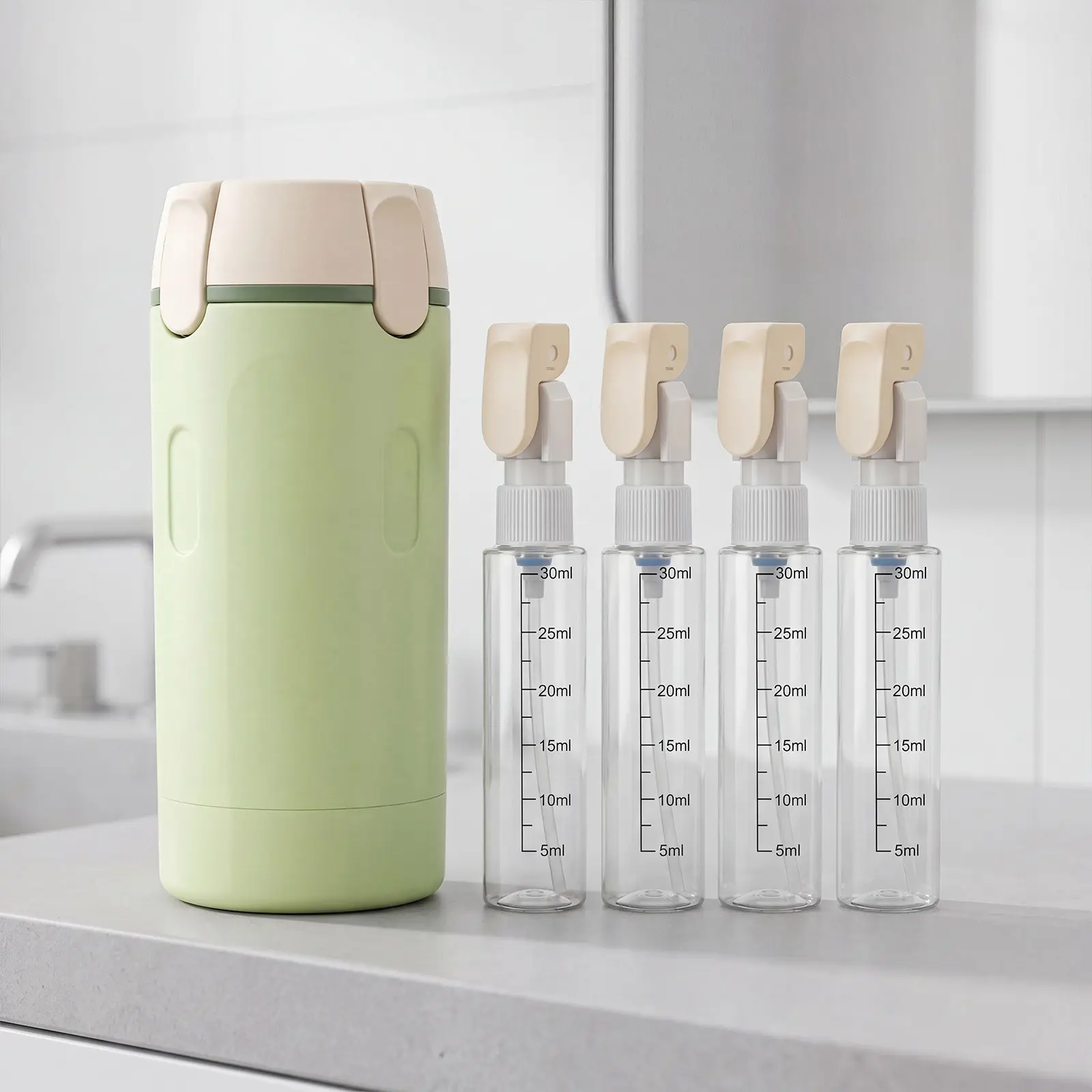 Four-In-One Dispenser Bottle (), Portable Travel Essentials, Daily Use Personal Care Organizer, Compact Storage Solution