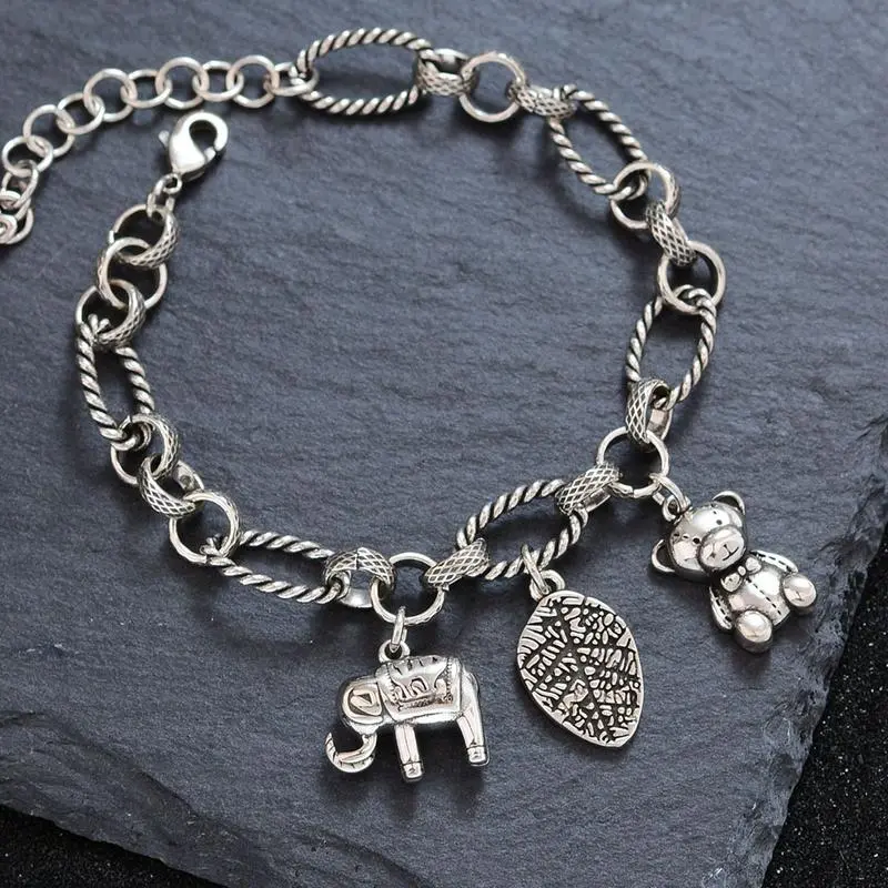 Women's 925 Sterling Silver Teddy Charm Bracelet, Iris Crystal Paperclip Chain, Everyday Wear Jewelry, Silver Hardware Bracelets & Bangles, Charm Bracelets