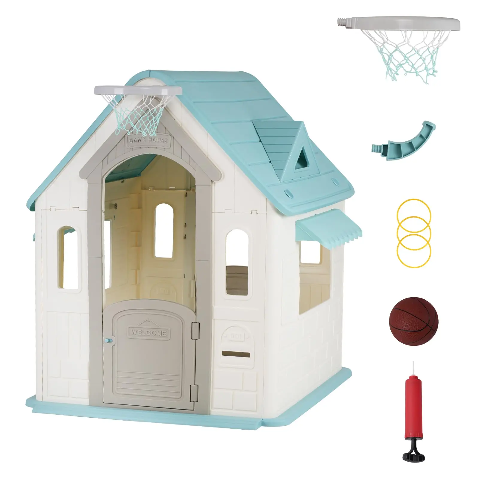 Kids Cottage Playhouse with Door, Mail Slot & Games– Indoor/Outdoor Pretend Playhouse for Toddlers and Young Children | Indoor/Outdoor Pretend Playhouse for Toddlers and Young Children