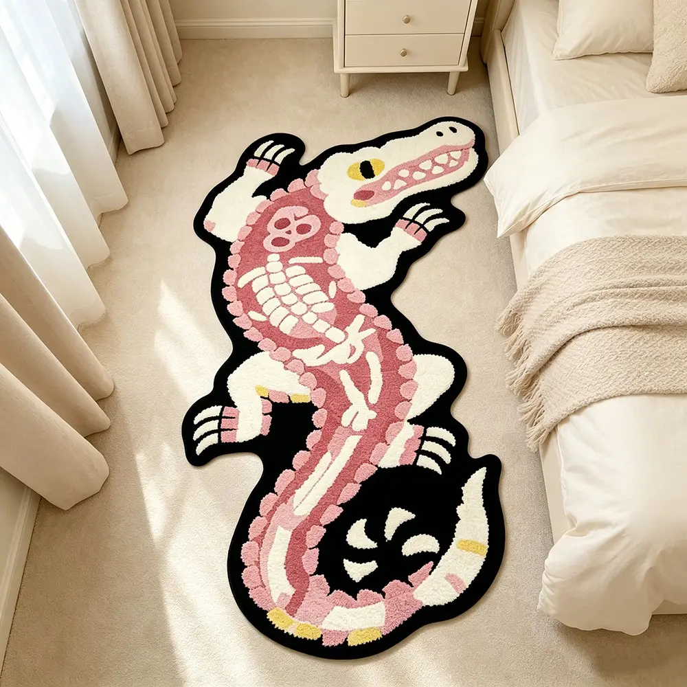 Alligator Shape Fluffy Rug, Decorative Area Rug, Cozy Area Rug, Modern Retro Artistic Soft Plush Carpet, Easy Clean, Decorative Rugs, Home Decor for Living Room Bedroom Sofa Hallway Kitchen