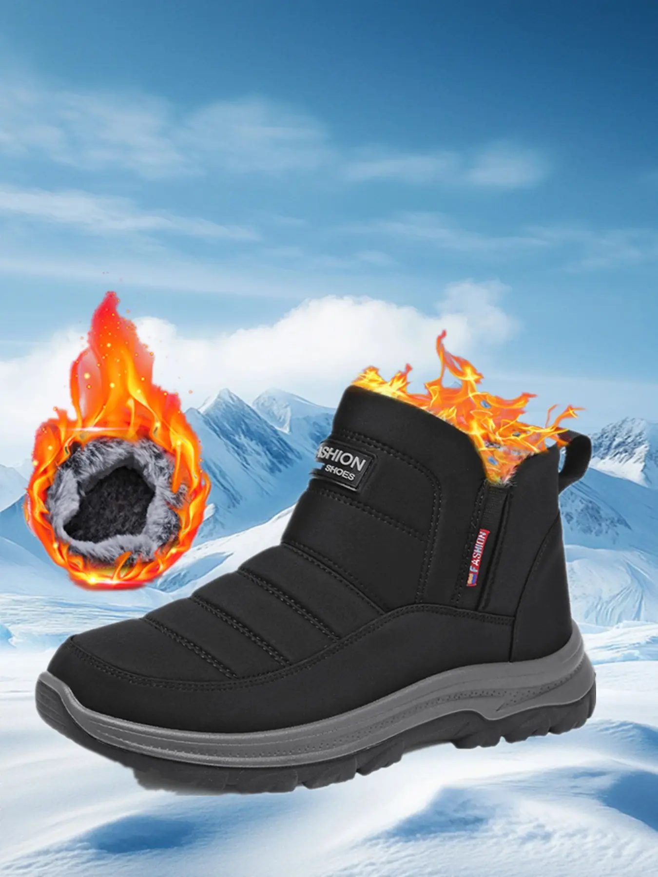 Men's Outdoor Mid-Calf Fluffy Snow Boots Trudge Boots, Waterproof Ankle Boots, Anti-Slip Waterproof Comfortable Fleece Lined Thick Warm Inner Sole, Winter Footwear