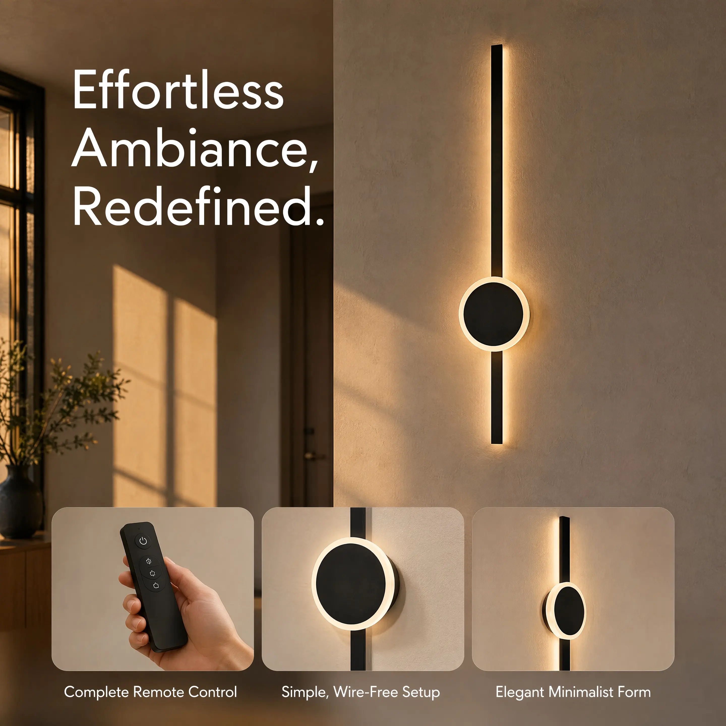 Rechargeable Battery Modern Minimalist Rechargeable LED Wall Sconce - Remote Control, Wire-Free, No Wiring Required - Decorative Wall Lamp for Bedroom, Living Room