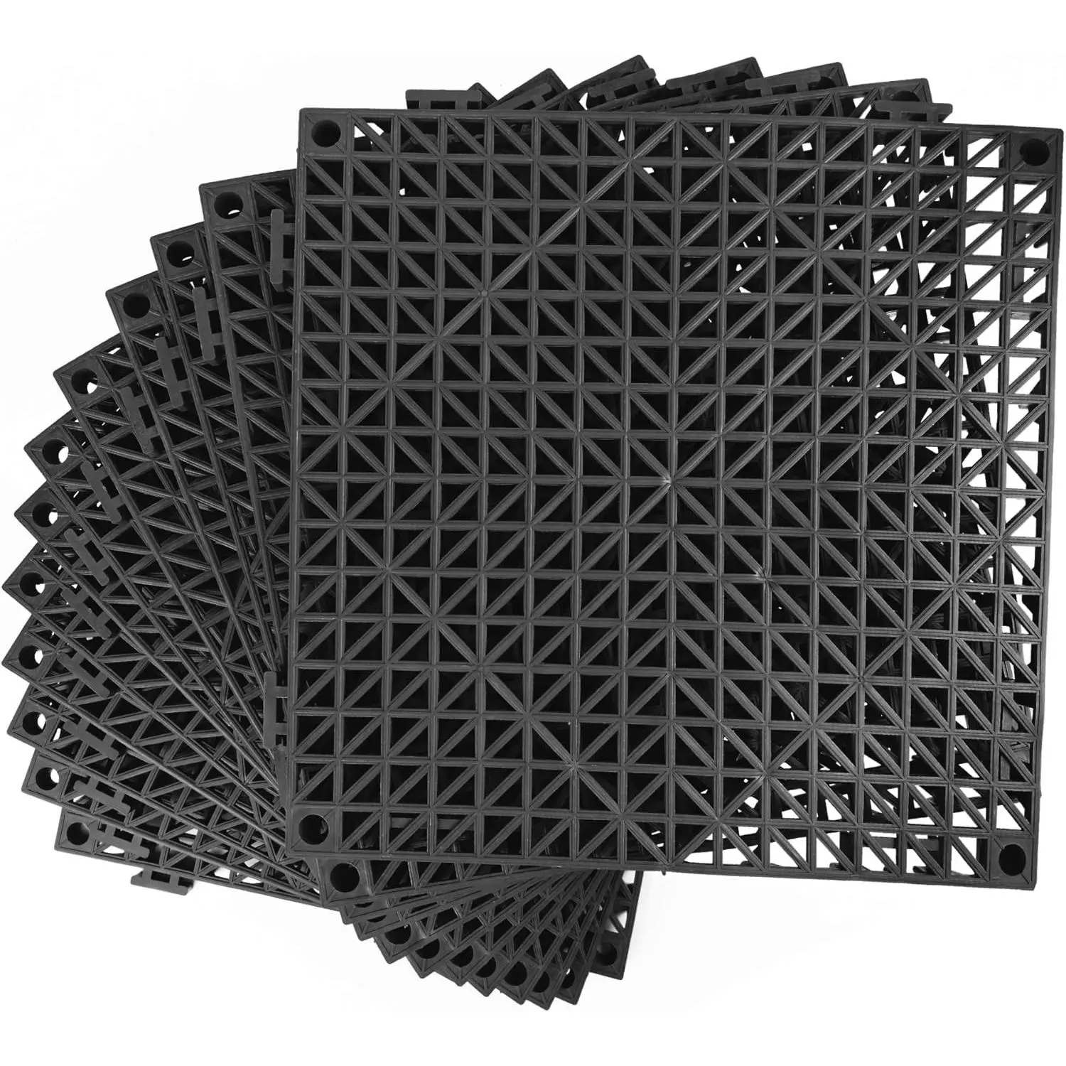 Modular Interlocking Cushion 12 Pack 11.8" x 11.8" Rubber Floor Tiles Non-Slip Splicing Drainage Mats for Deck, Pool, Outdoor Shower, Patio, Balcony, Indoor Bathroom, Kitchen, Yard (Black)