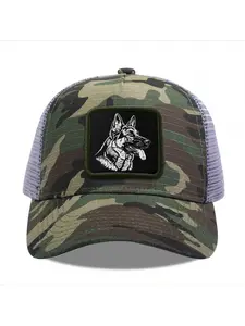 German Shepherd drawing Camouflage Mesh Baseball Cap for Men & Women - Adjustable Snapback Trucker Hat, Breathable Back for Hiking, Fishing, Camping, Golf & Casual Outdoor Attire Camouflage Random