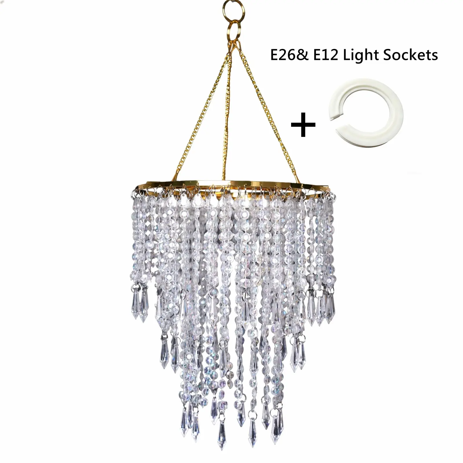 Vectolum Crystal Lampshade, Multi-Layer Beaded Pendant Light Cover for E26/e12 Lamps, Reusable Hanging Decor, Elegant Lighting, 9.65x11.8 Inches