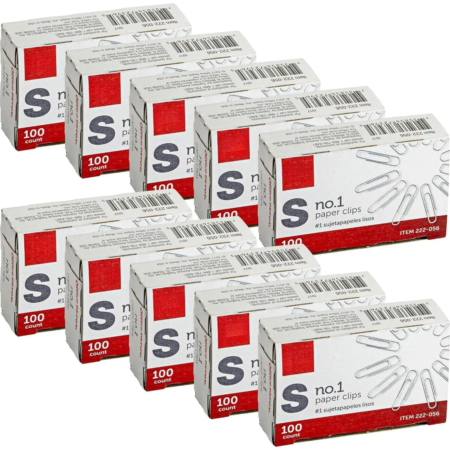 ® Brand Paper Clips,  Regular, , 100 Clips Per Box, Pack of 10 Boxes