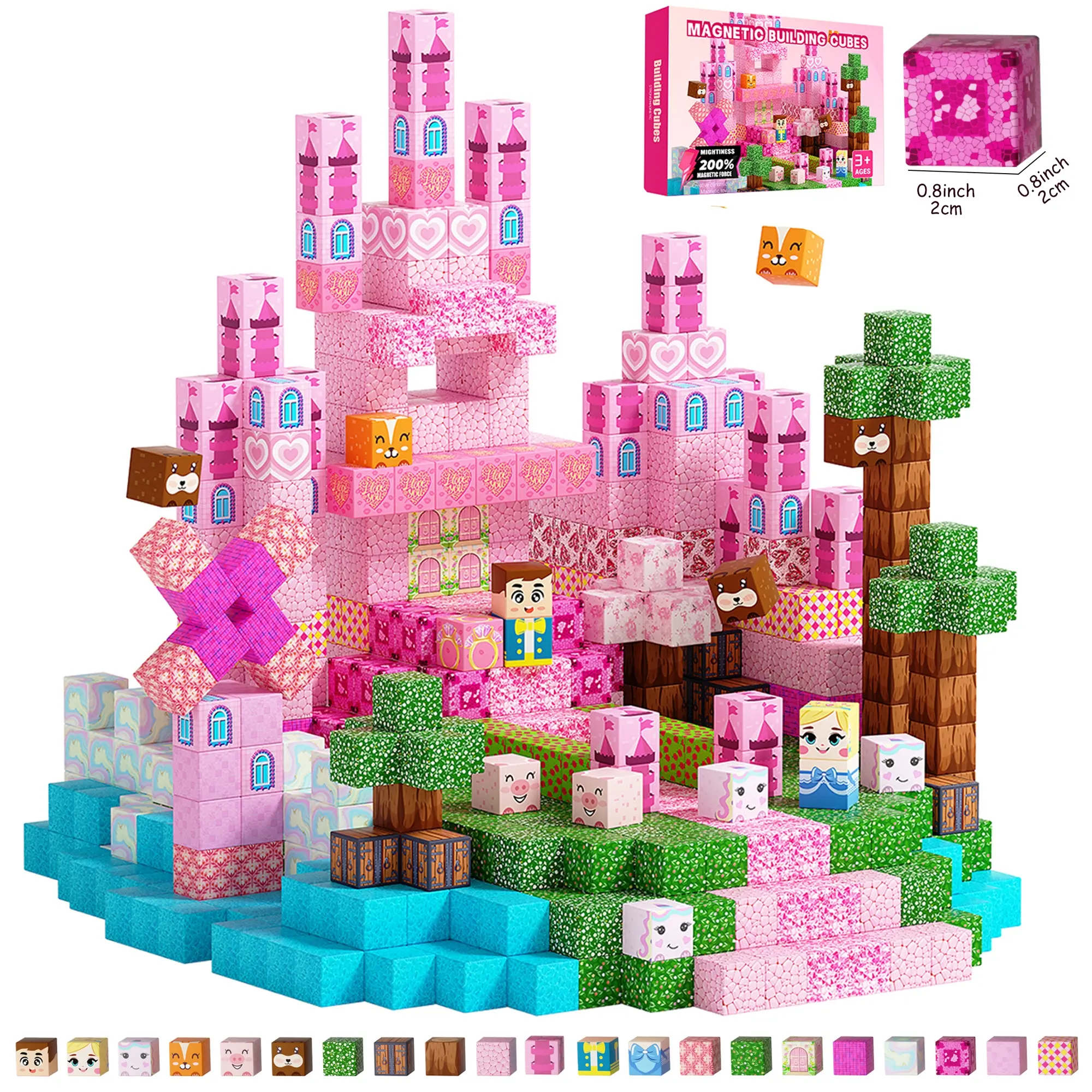 Pink Princess Castle Magnetic Tiles 150pcs, Castle Building Kit, Creative Building Set, Montessori STEM Toys for Girls Ages 3-8, Building Blocks for Creative & Sensory Play, Educational Birthday Gifts for Kids