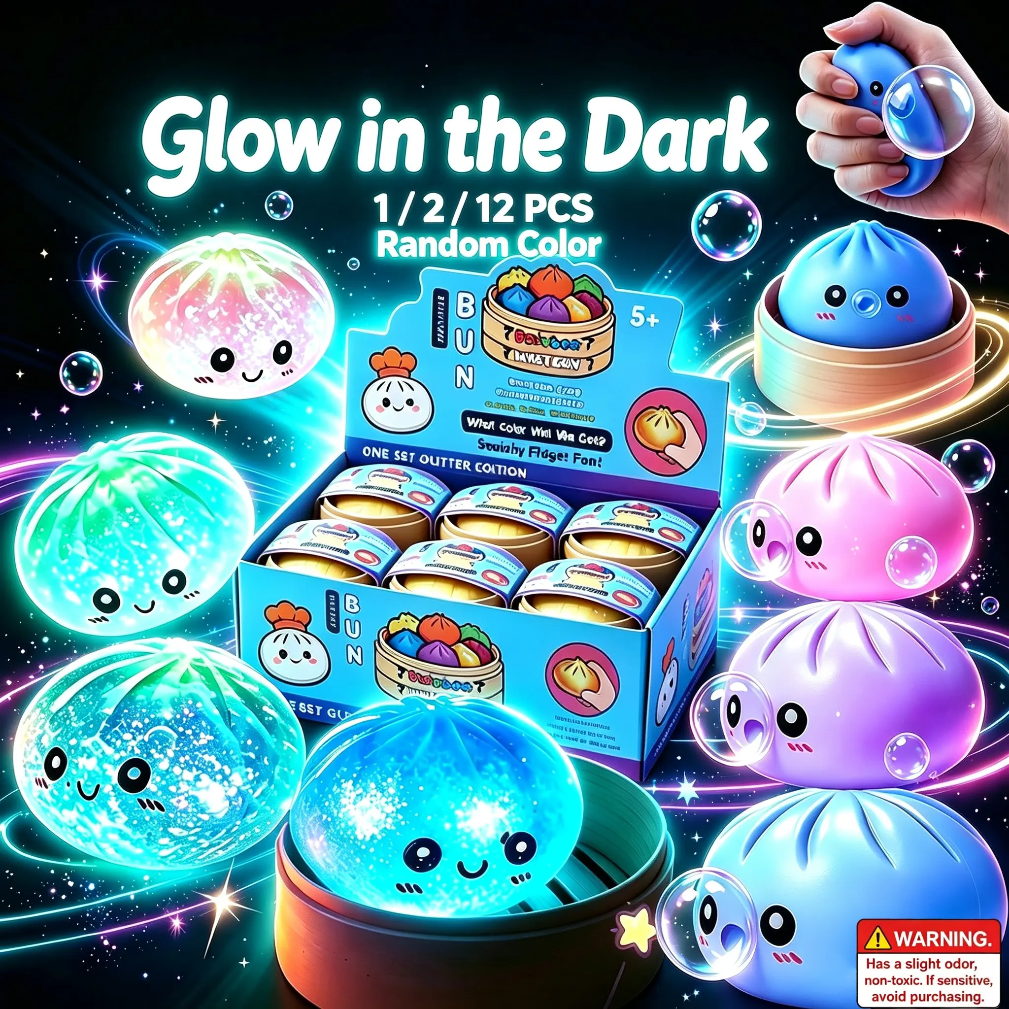 Glow-in-the-Dark Squishy Toy, Soft Transparent TPR Stress Relief Sensory Toy for Kids and Adults, Office Desk Decor, Random Color, Bubble-Blowing Squishy