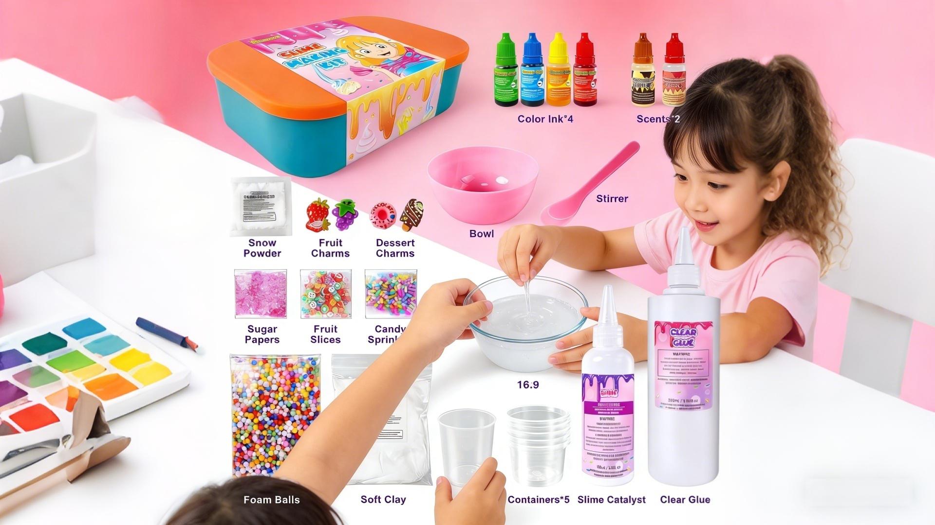 Ice Cream DIY Slime Kit for Girls, Glimmer Crunchy, Confetti Slime Making Kit for Girls, Butter, Foam, Cloud Slime with Add-ins, Foam Balls, Charms, Party Favors Gift Toys for Kids 3-12