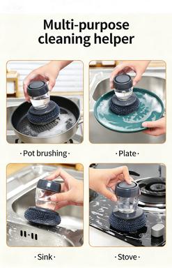 1+7PCSAutomatic liquid adding steel wool pot brush, short - handle cleaning brush for washing pots, used in restaurant kitchens, Desu